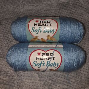 2 Skeins 7 Oz Red Heart Soft Baby Sky BLUE 7822 No Dye Lot Bounce Back Fiber NEW